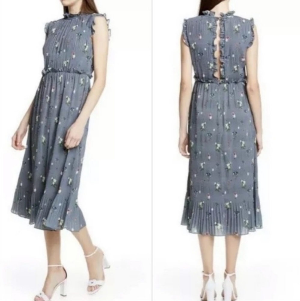 Ted Baker, size 12 sleeveless grey floral midi dress